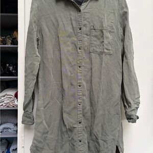 Casual Long Button-Up Jacket Coat - Olive Green